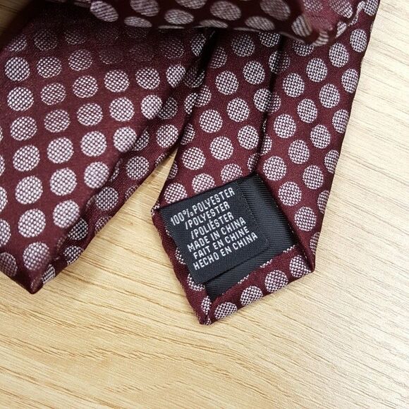PERRY ELLIS Mens Neck Tie Burgundy Dot Pattern Woven Maroon - Picture 3 of 5